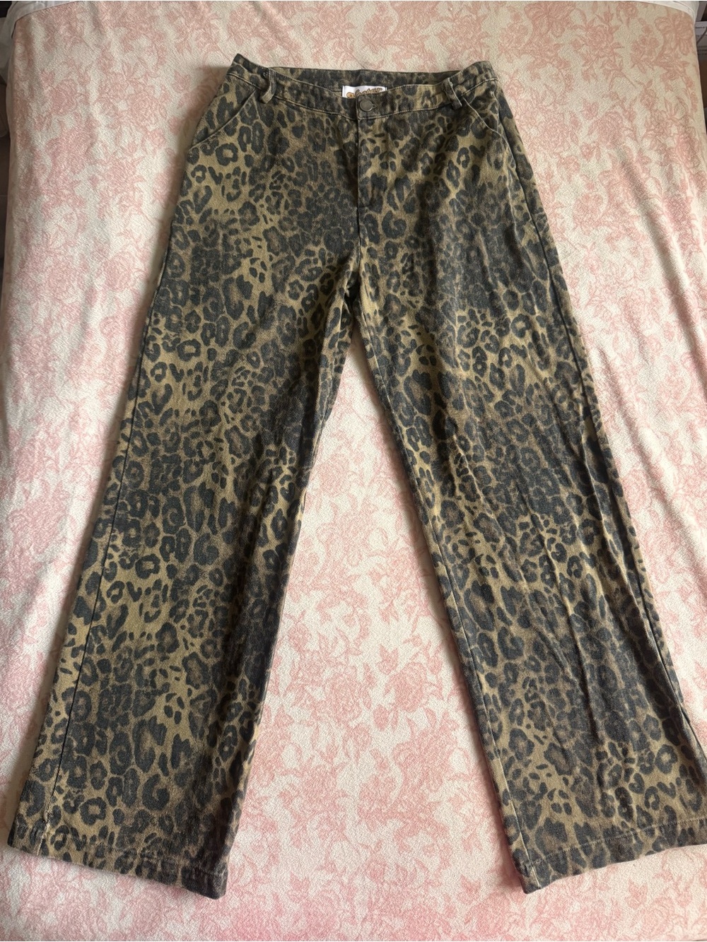 Wide Leg Leopard Print Pants - Olive Brown